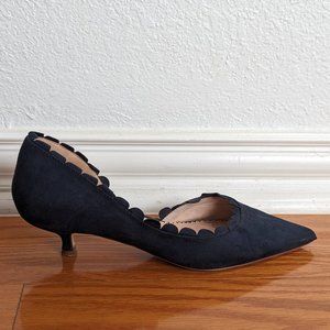 suede navy blue scalloped edge kitten heels, JG